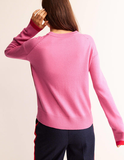 Alma Contrast Trim Jumper-Bright Pink, Post Box Red-3