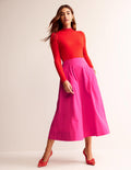 Taffeta Pull-on Midi Skirt-Vibrant Pink