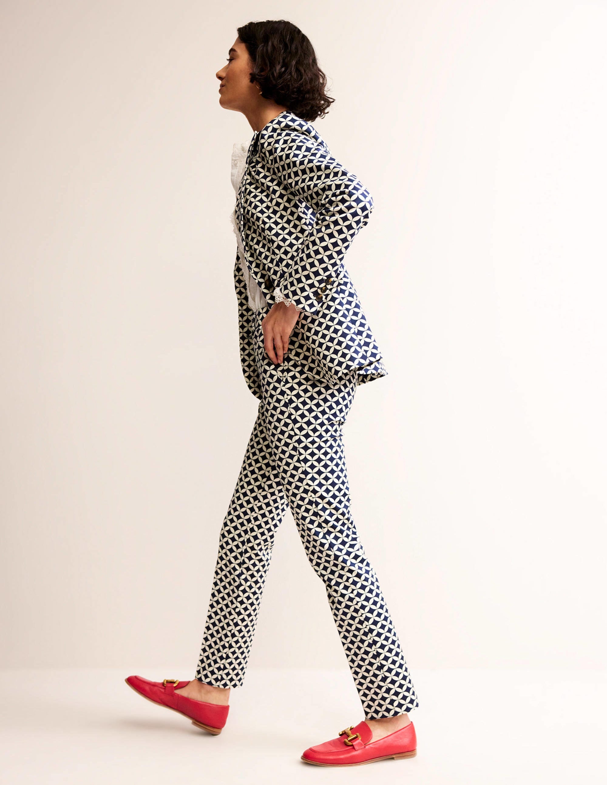 Highgate Printed Trousers-Navy, Diamond Terrace - Image 1