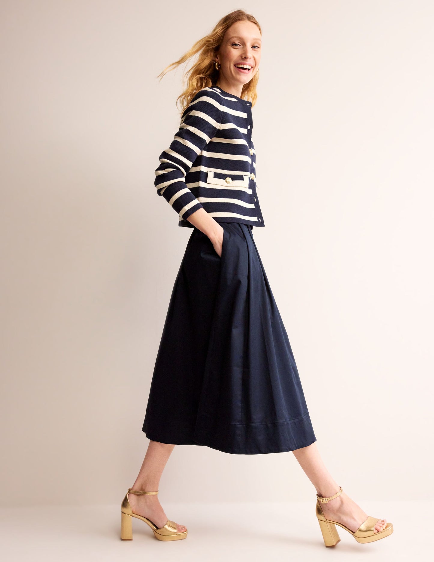 Isabella Cotton Sateen Skirt-Navy