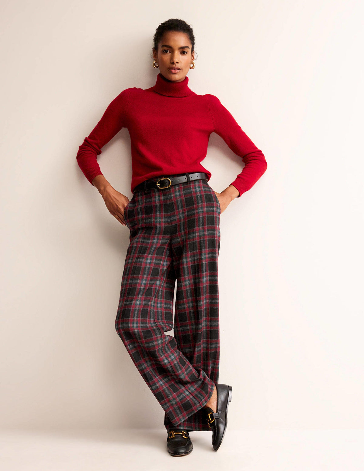 Westbourne Wool Blend Trousers-Green and Brown Check - Image 1
