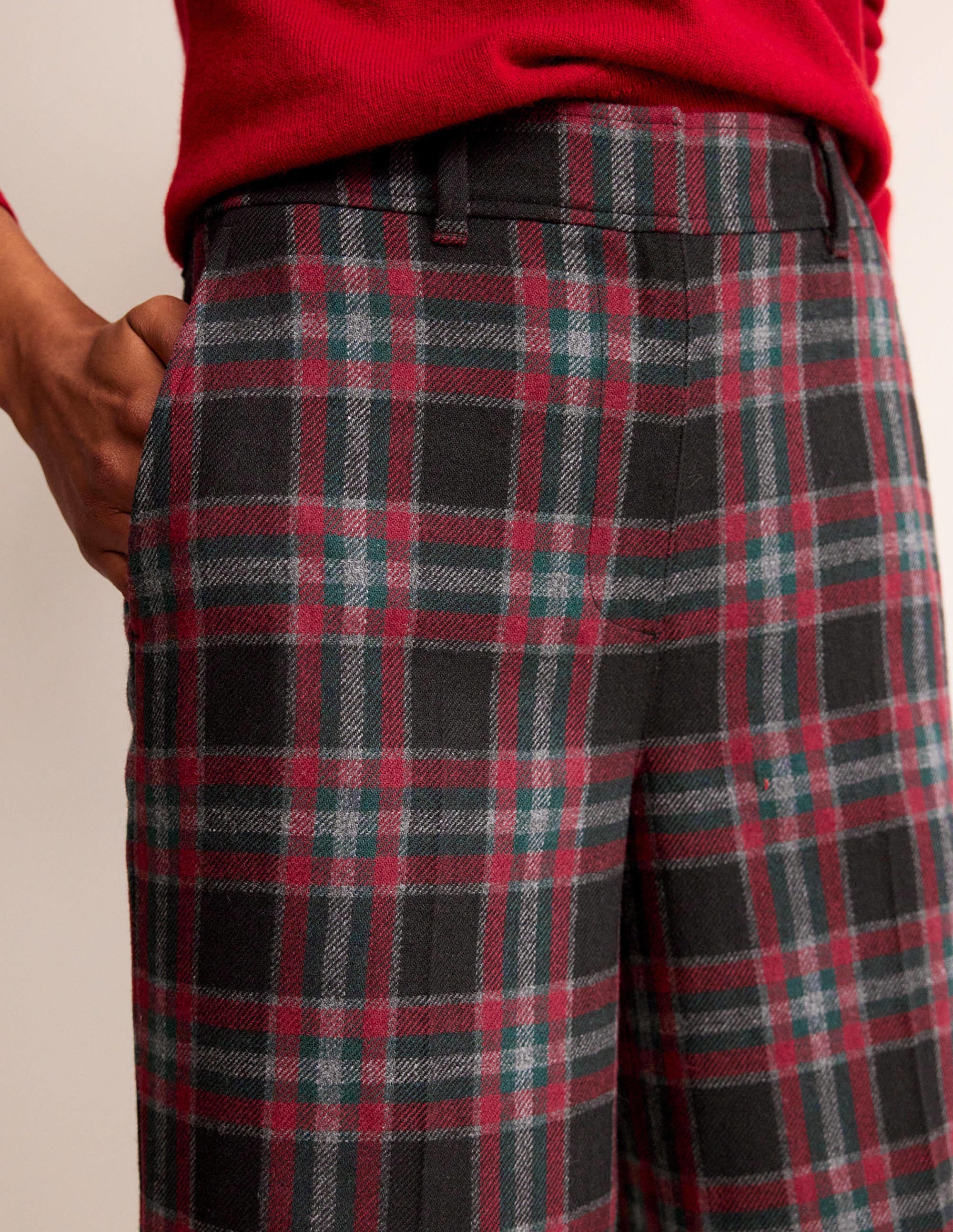 Westbourne Wool Blend Trousers-Green and Brown Check - Image 2