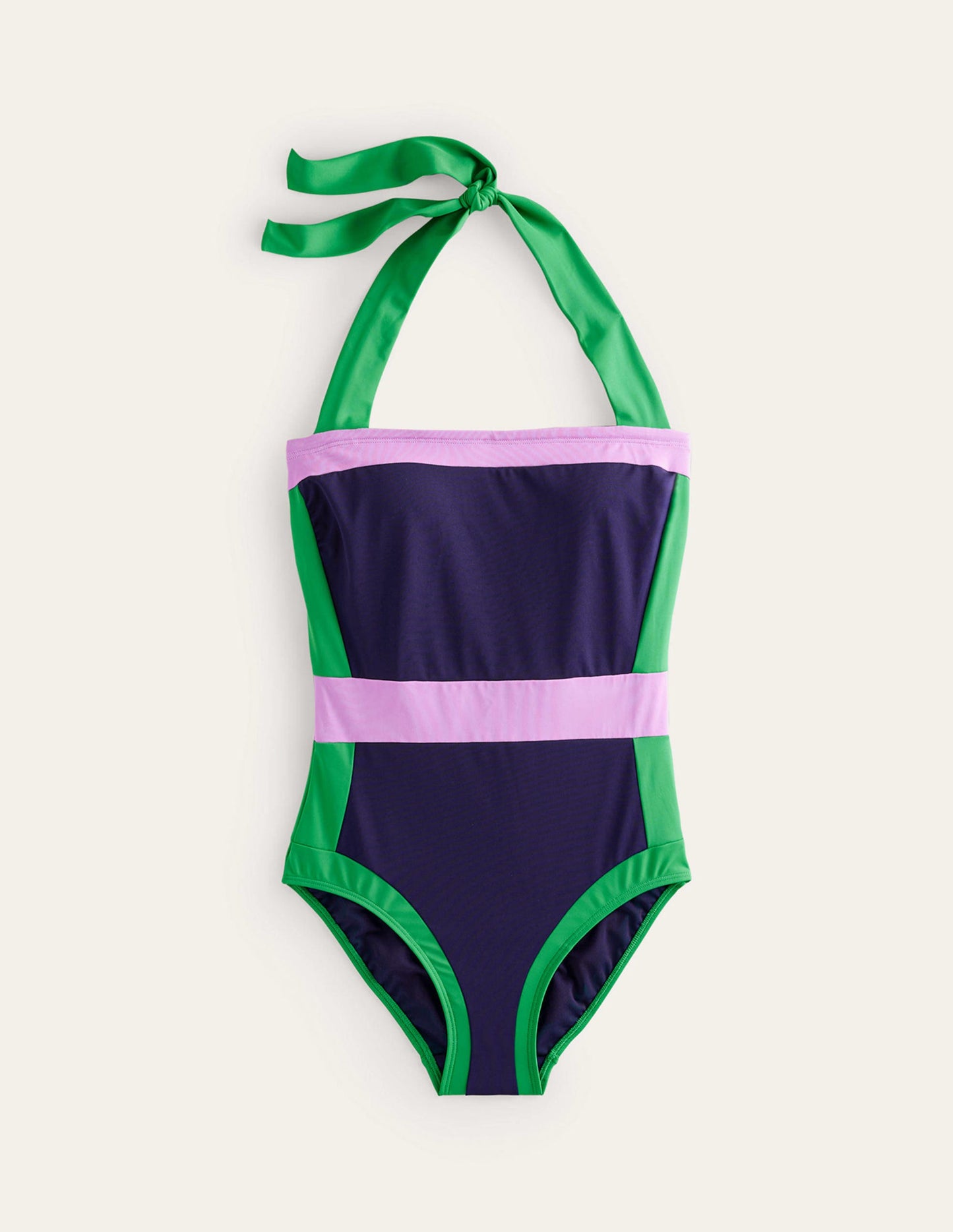 Santorini Halterneck Swimsuit -Navy/ Green Colourblock