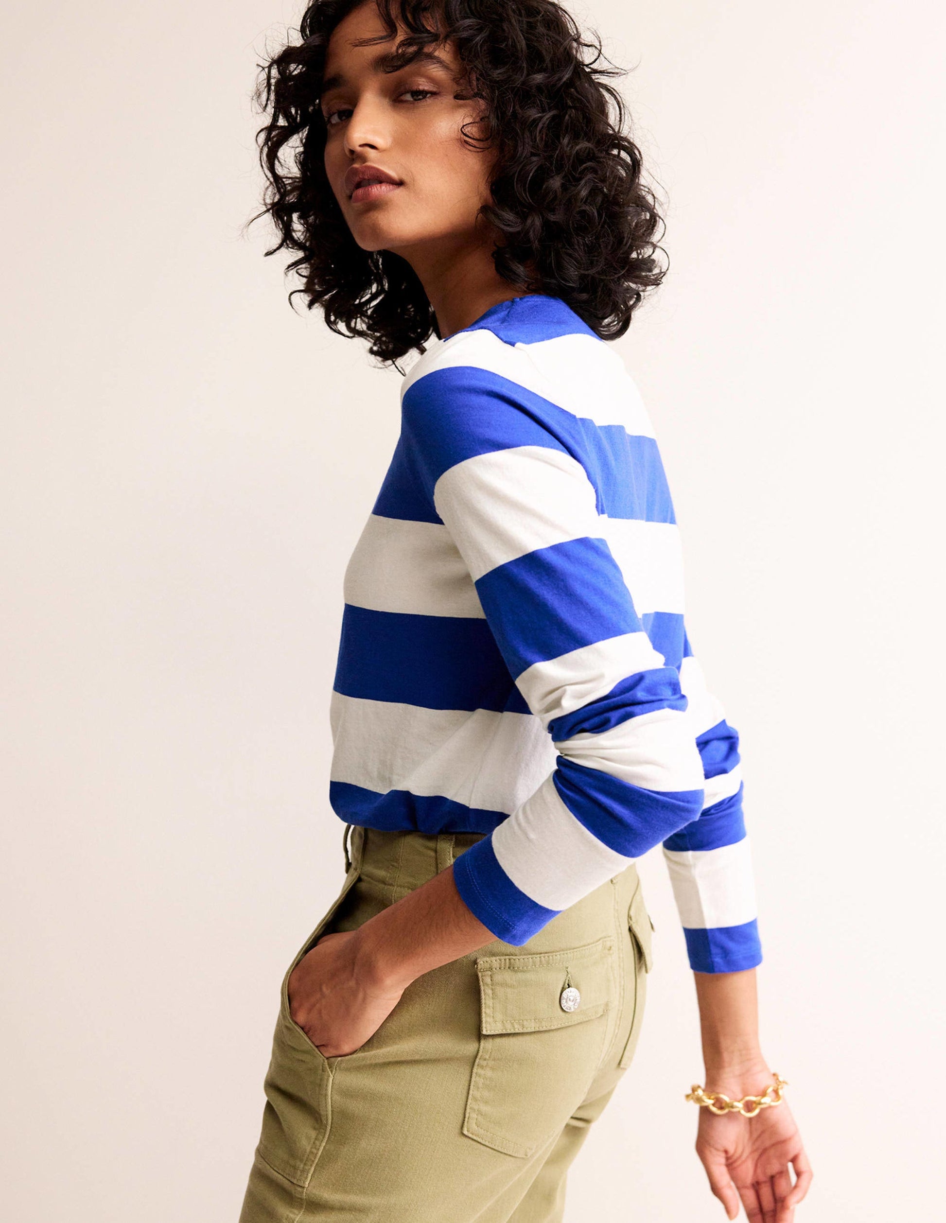 Bea Long Sleeve Breton-Blue, Ivory Wide Stripe-1