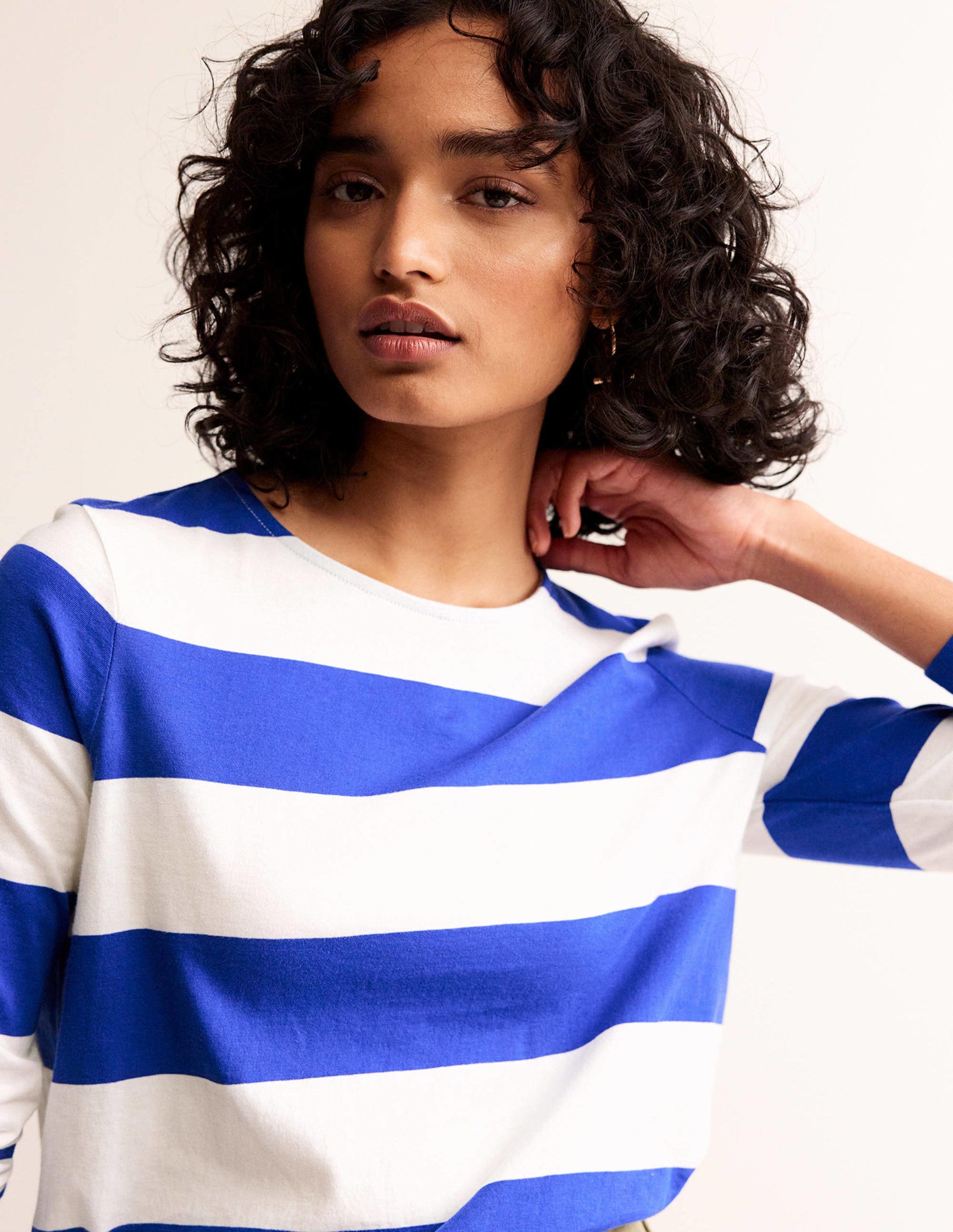 Bea Long Sleeve Breton-Blue, Ivory Wide Stripe-2