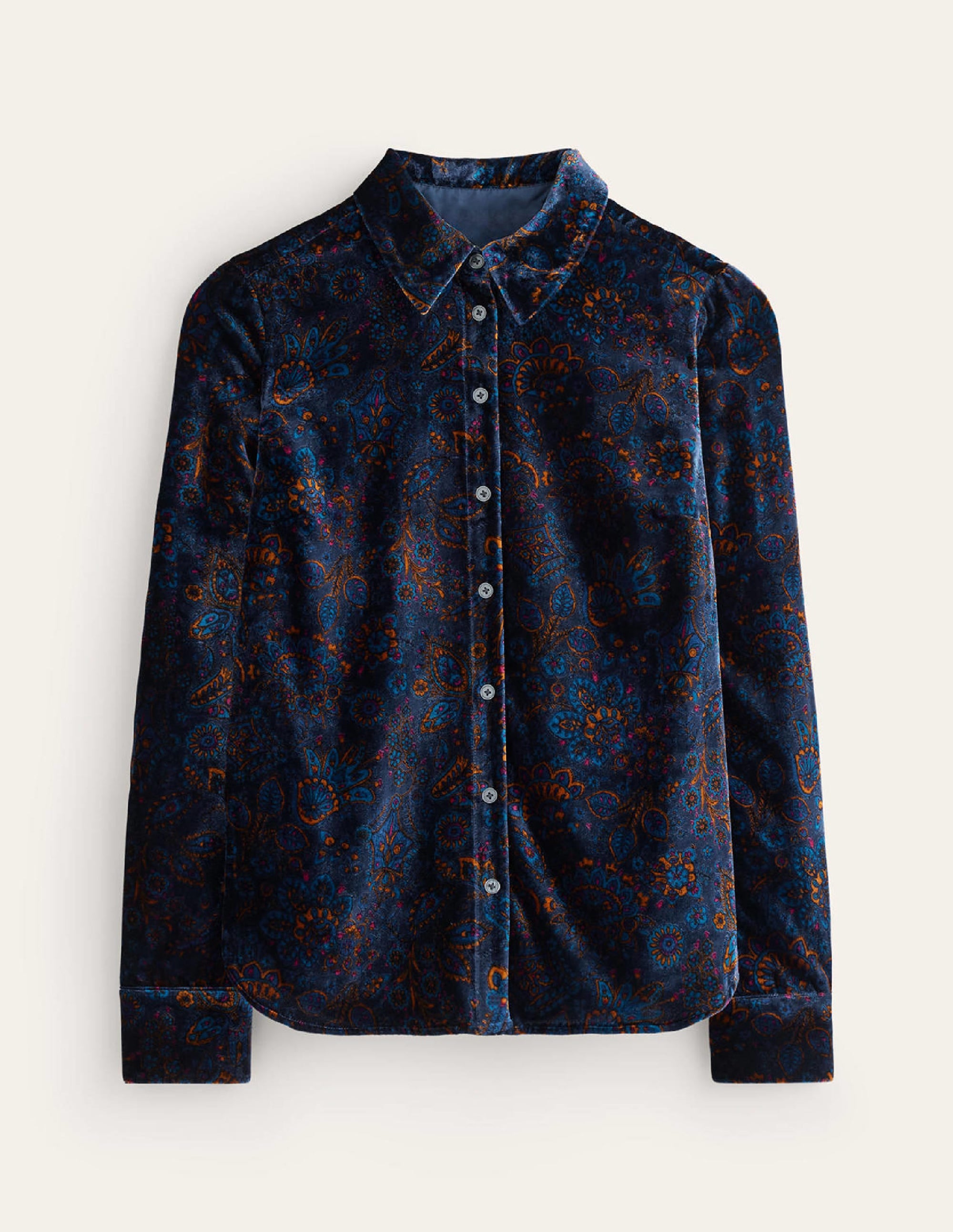 Sienna Velvet Shirt-French Navy, Azalea Bloom - Image 5