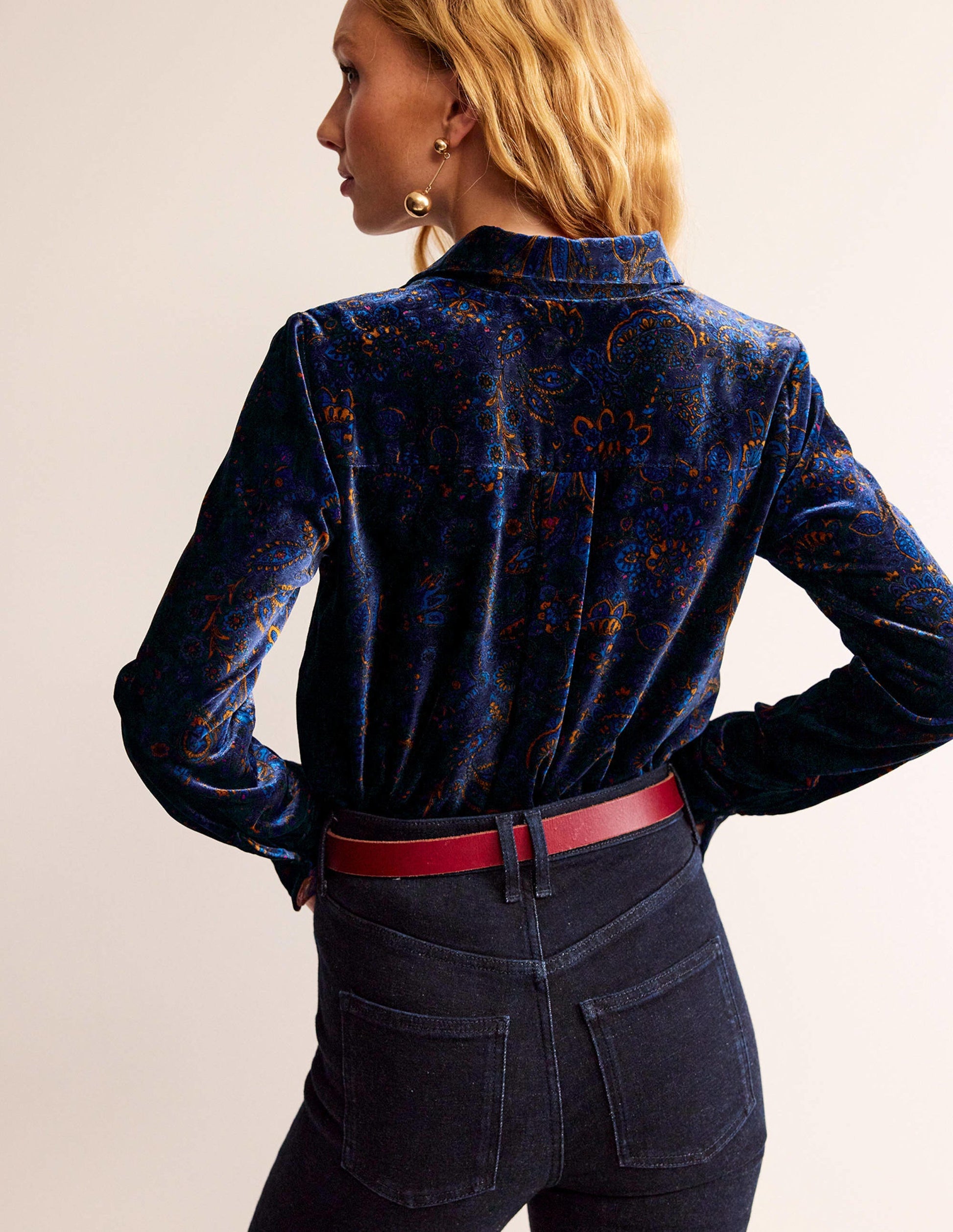 Sienna Velvet Shirt-French Navy, Azalea Bloom-3