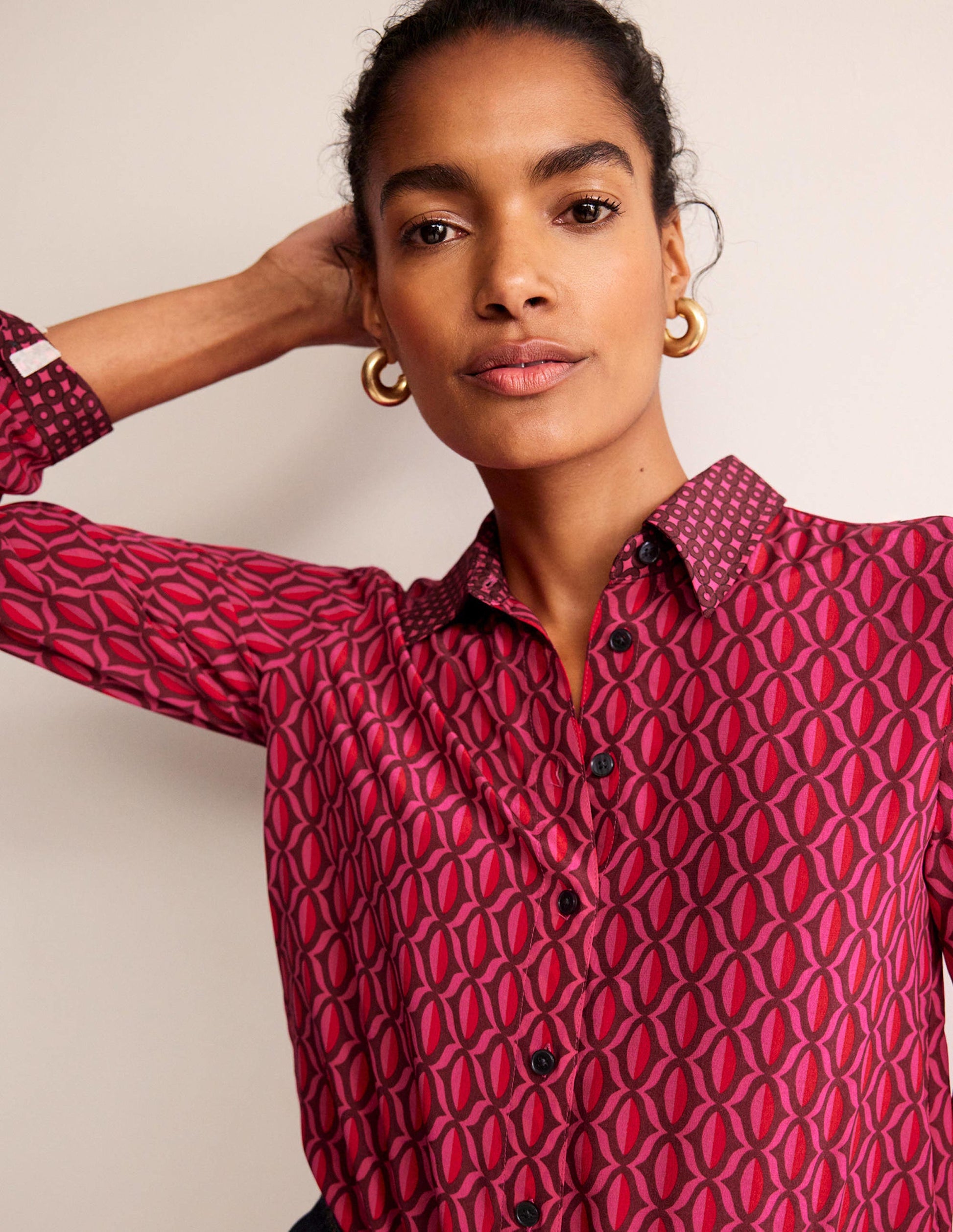 Sienna Silk Shirt-Vibrant Pink, Geo Valley-2