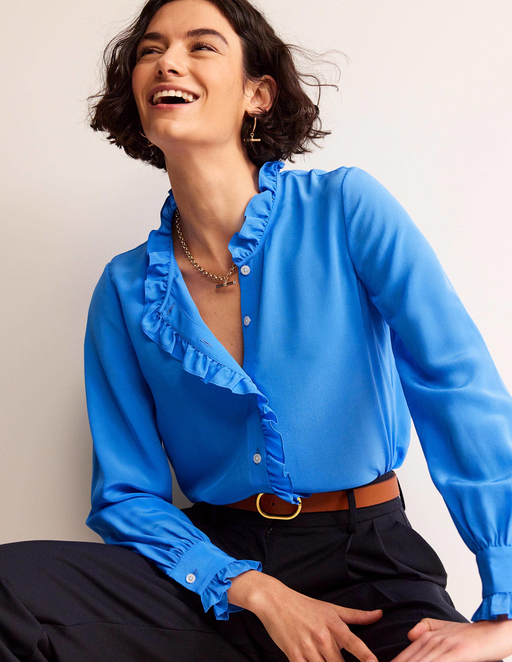 Ruffle Neck Silk Blouse-Surf the Web - Image 1