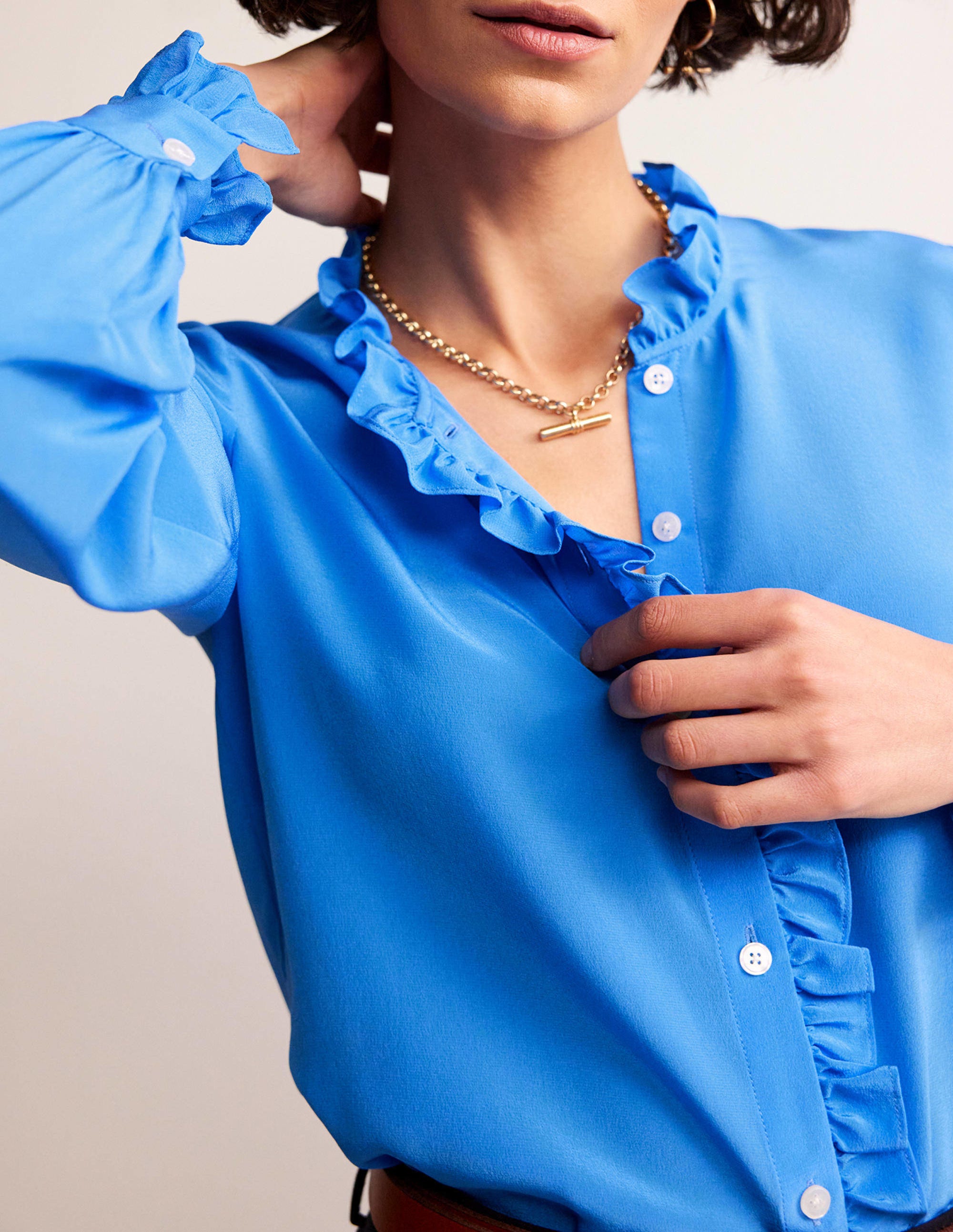Ruffle Neck Silk Blouse-Surf the Web - Image 2