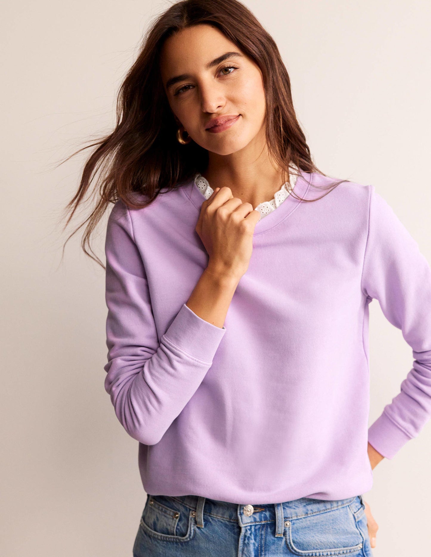 Broderie Trim Sweatshirt-Orchid Bloom