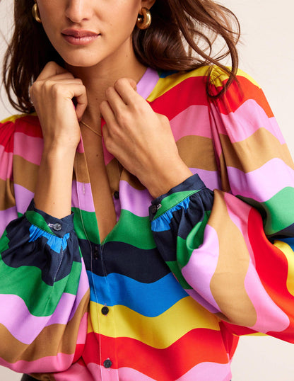 Blouson Sleeve Blouse-Multi, Rainbow Wave-2