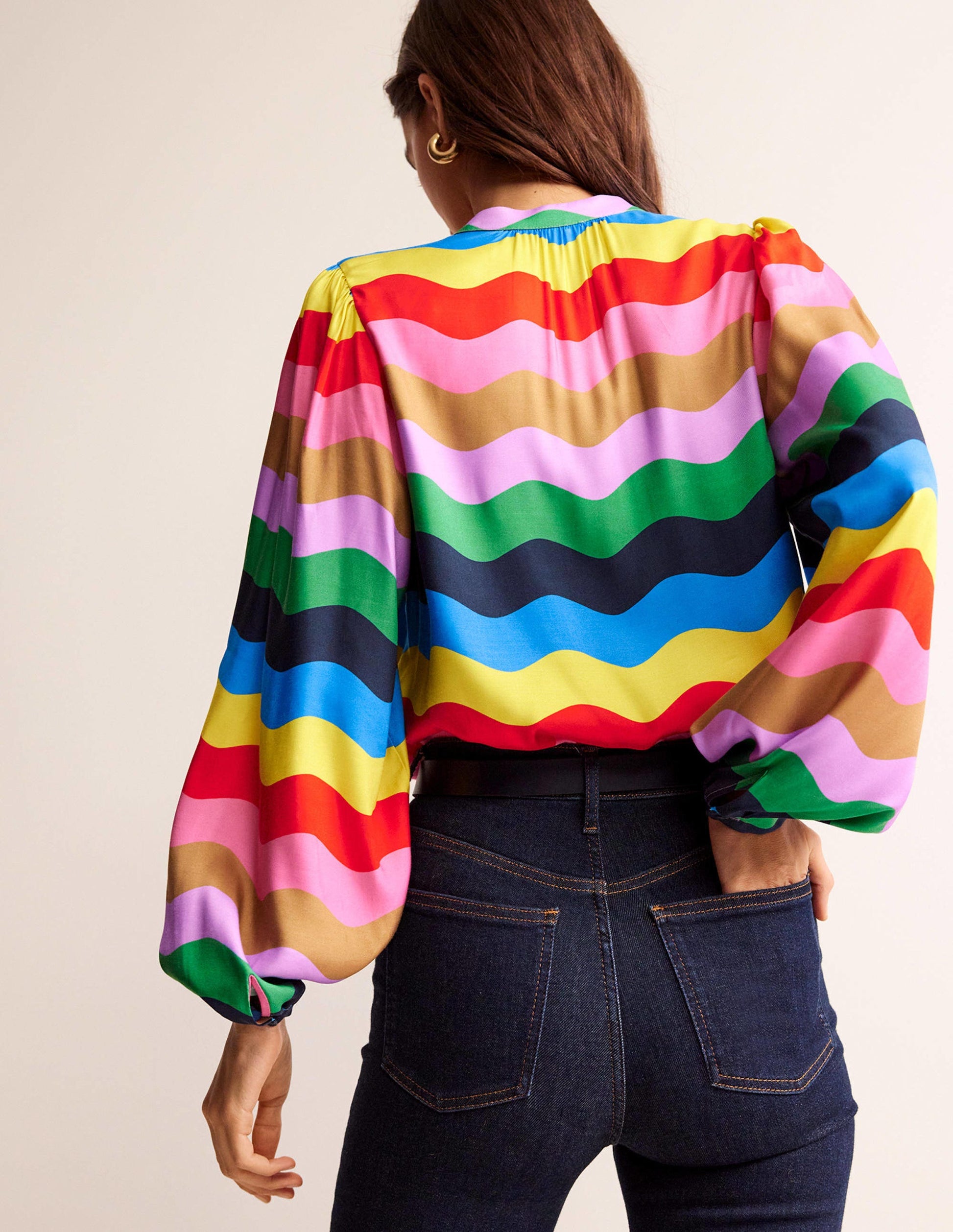 Blouson Sleeve Blouse-Multi, Rainbow Wave-3
