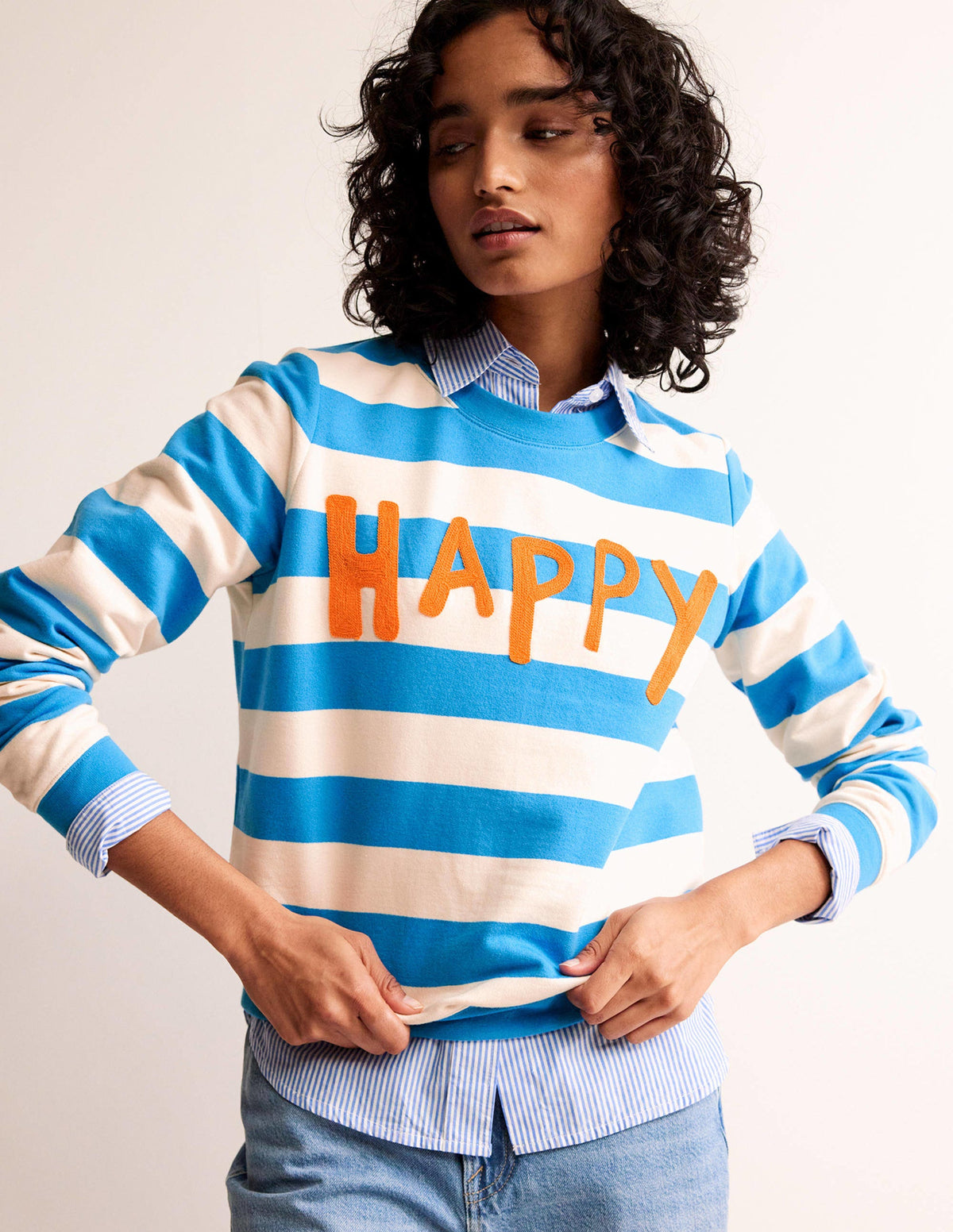 Hannah Embroidered Sweatshirt-Blue, Happy - Image 2