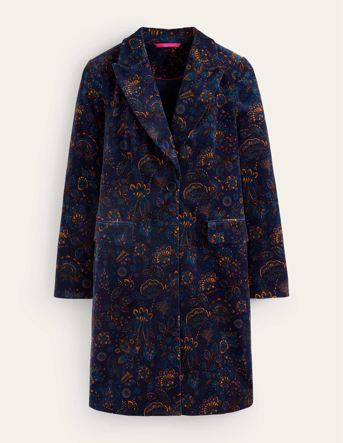 Canterbury Velvet Coat-French Navy, Azalea Bloom