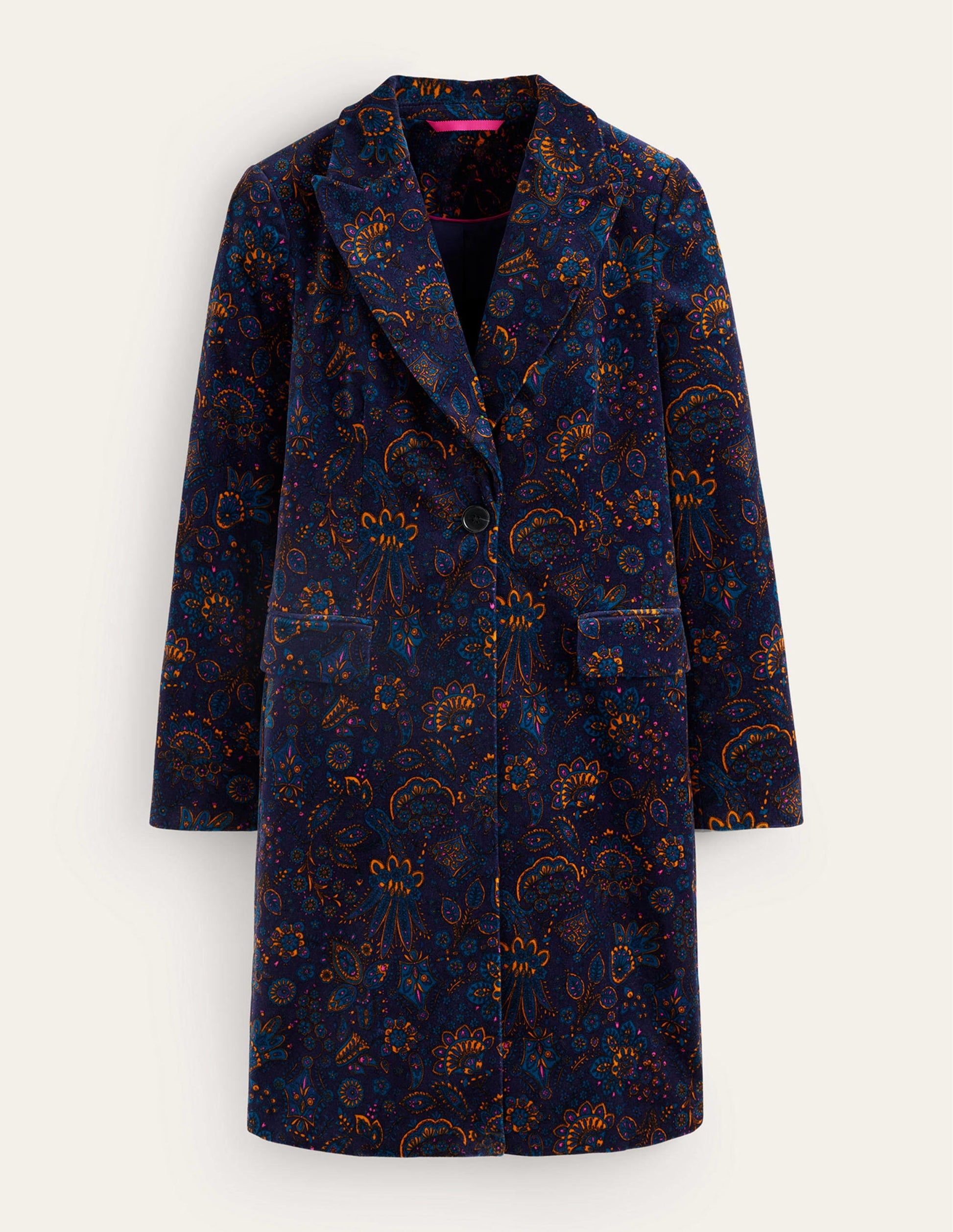 Canterbury Velvet Coat-French Navy, Azalea Bloom-6