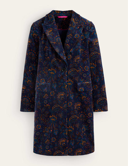Canterbury Velvet Coat-French Navy, Azalea Bloom-6