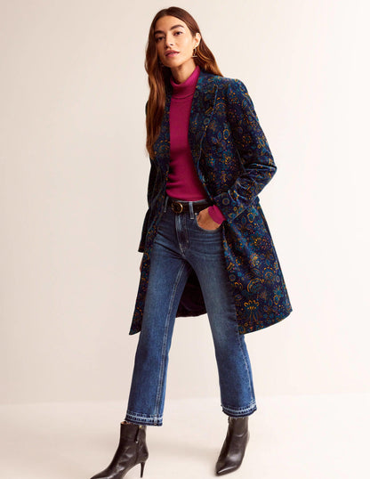 Canterbury Velvet Coat-French Navy, Azalea Bloom-1