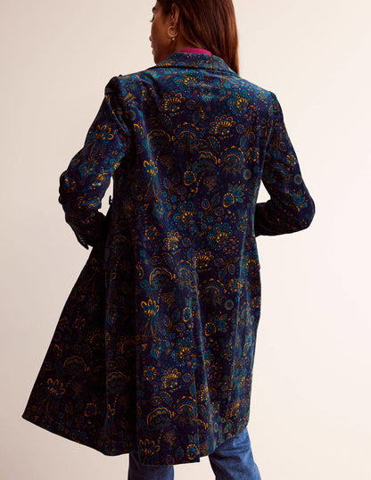 Canterbury Velvet Coat-French Navy, Azalea Bloom-3