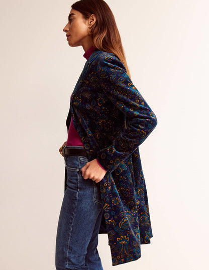 Canterbury Velvet Coat-French Navy, Azalea Bloom-4