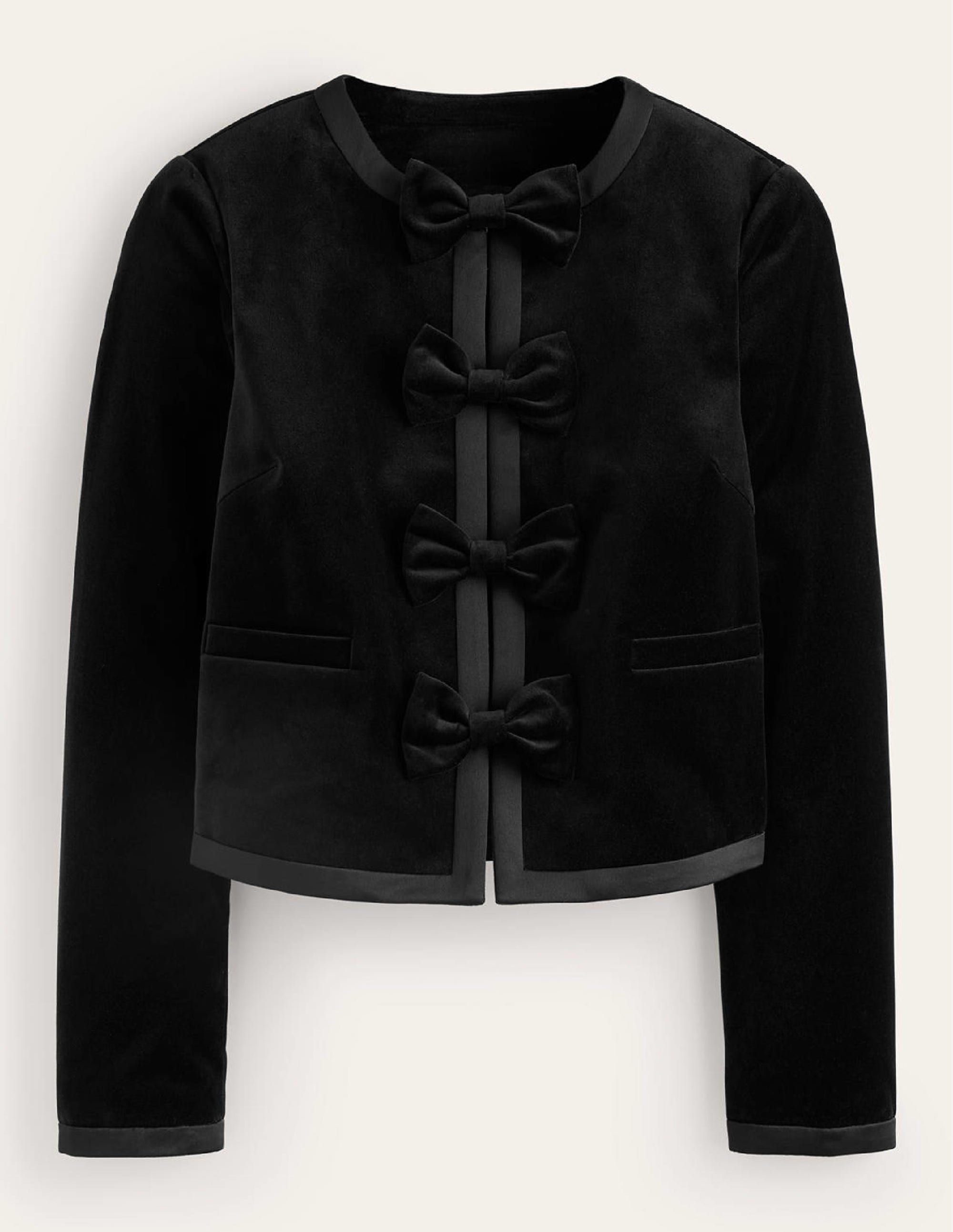 Bow-Trim Collarless Jacket-Black - Image 6