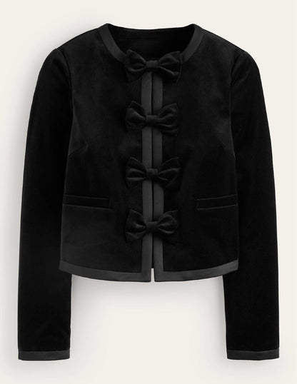 Bow-Trim Collarless Jacket-Black-6