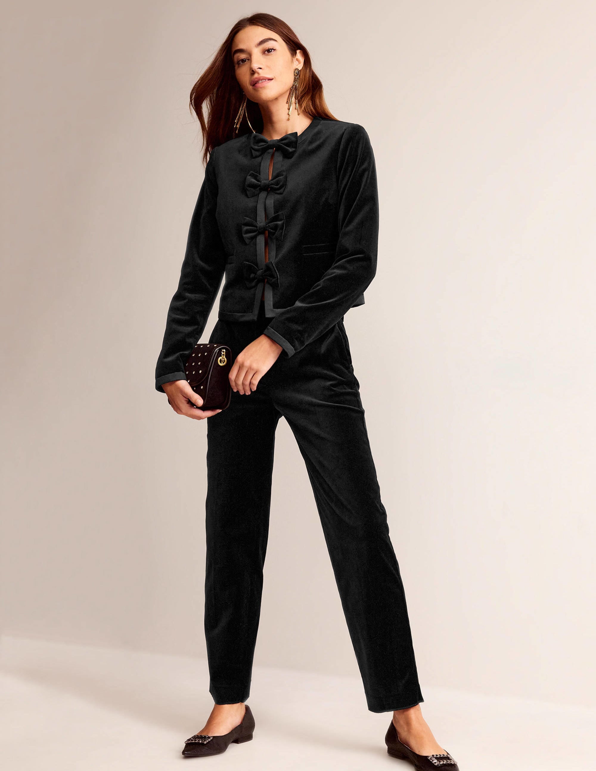 Bow-Trim Collarless Jacket-Black - Image 1