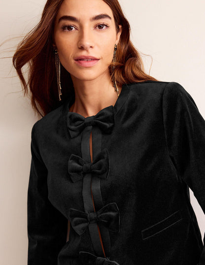 Bow-Trim Collarless Jacket-Black-2