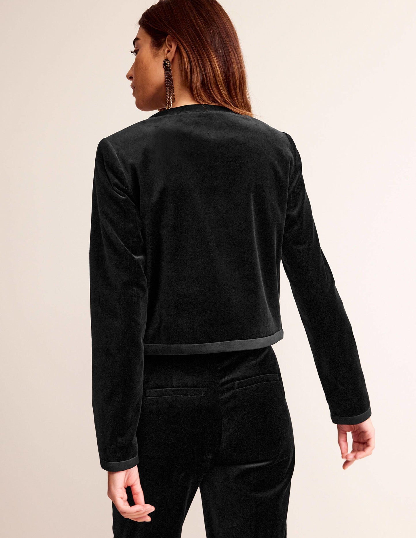 Bow-Trim Collarless Jacket-Black