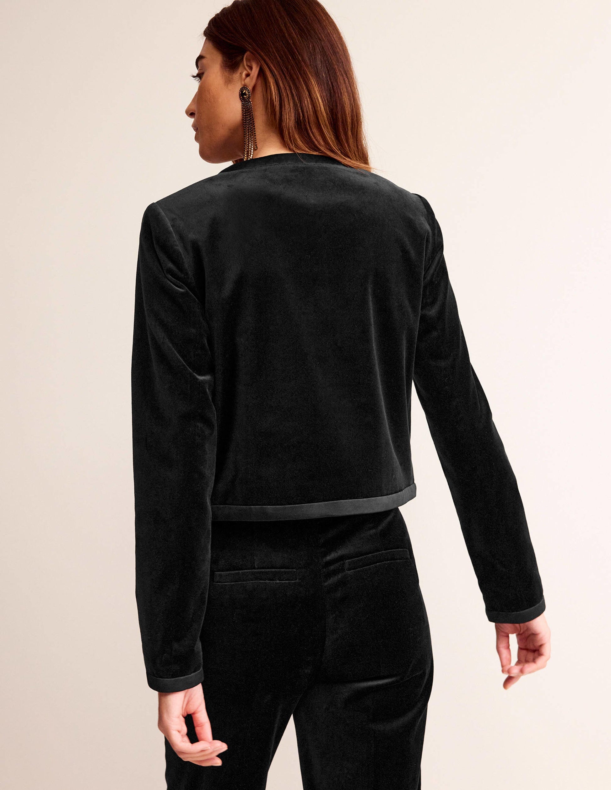 Bow-Trim Collarless Jacket-Black-3