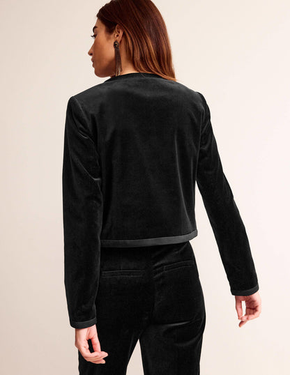 Bow-Trim Collarless Jacket-Black-3