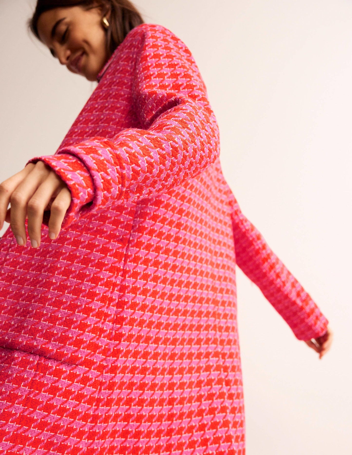 Button Checked Fitted Coat-Dogstooth