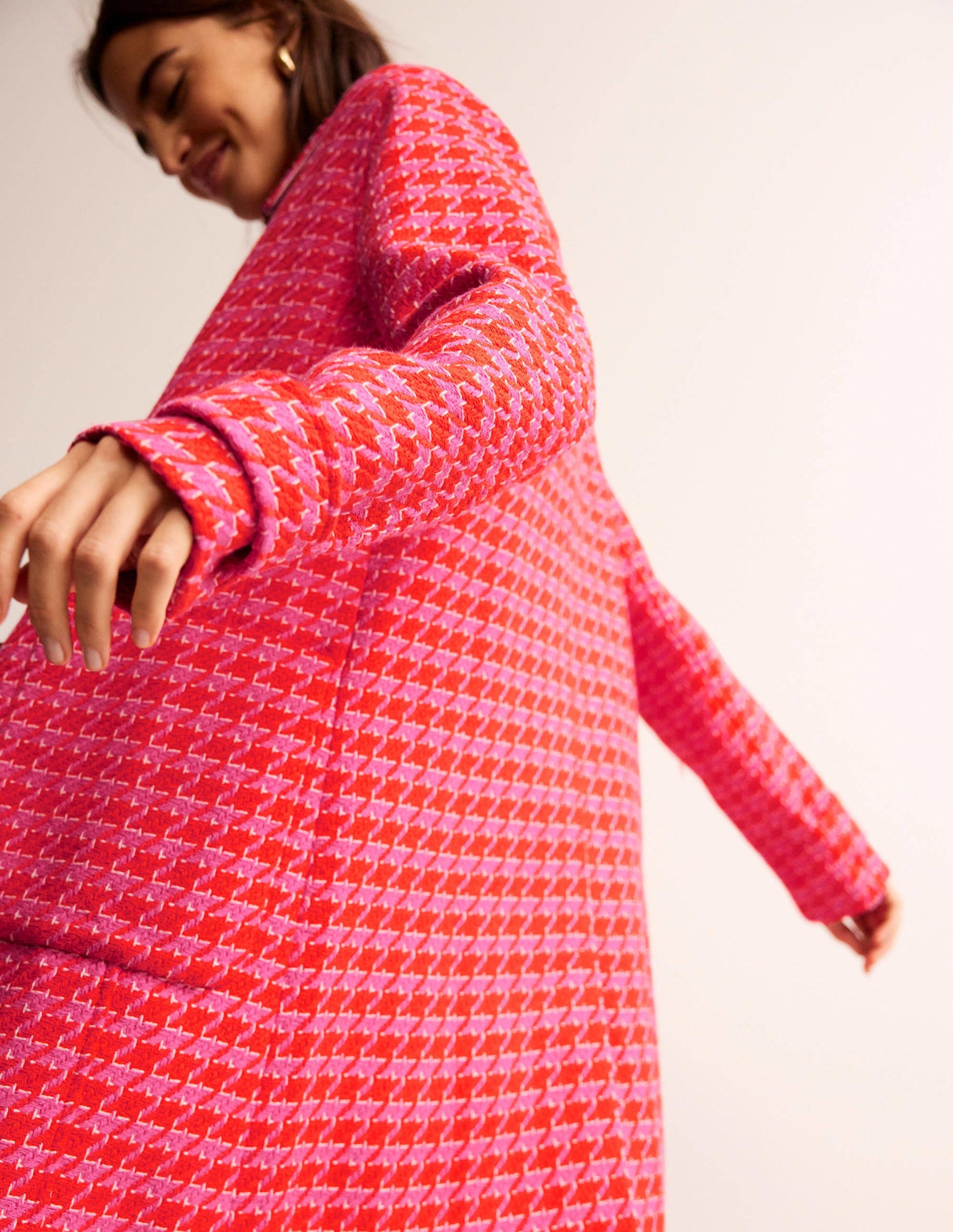 Button Checked Fitted Coat-Dogstooth-1