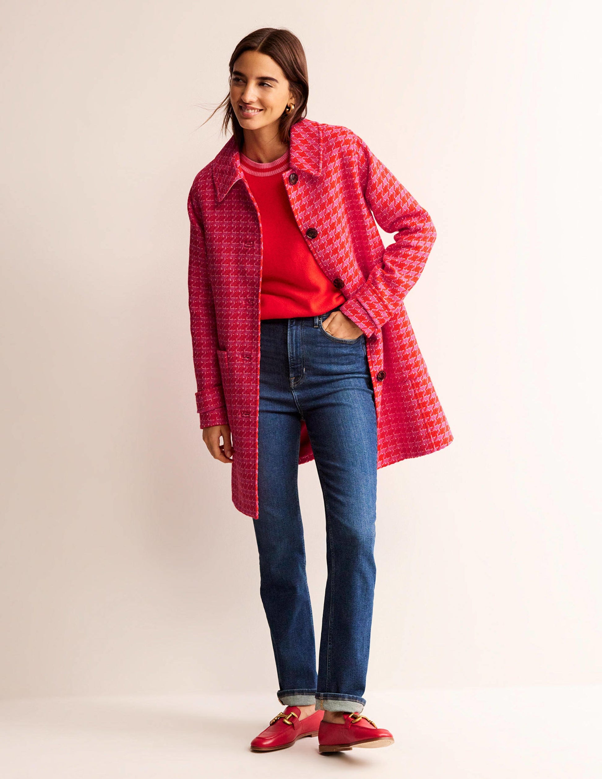 Button Checked Fitted Coat-Dogstooth-2