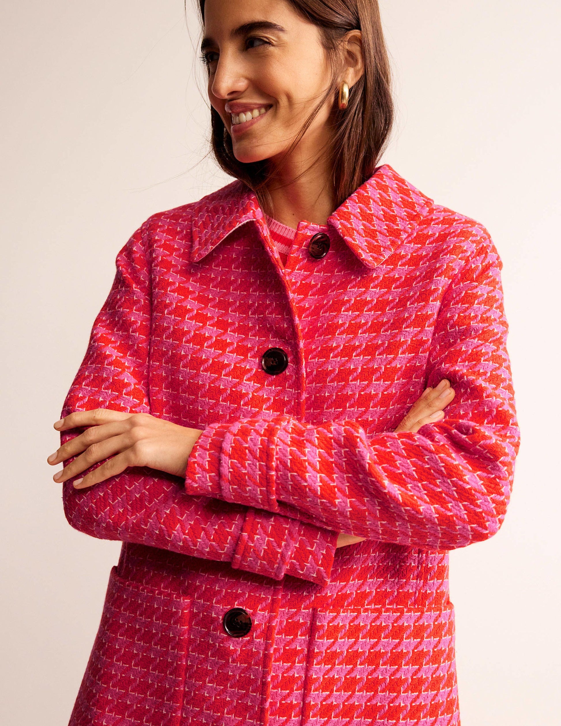 Button Checked Fitted Coat-Dogstooth-3