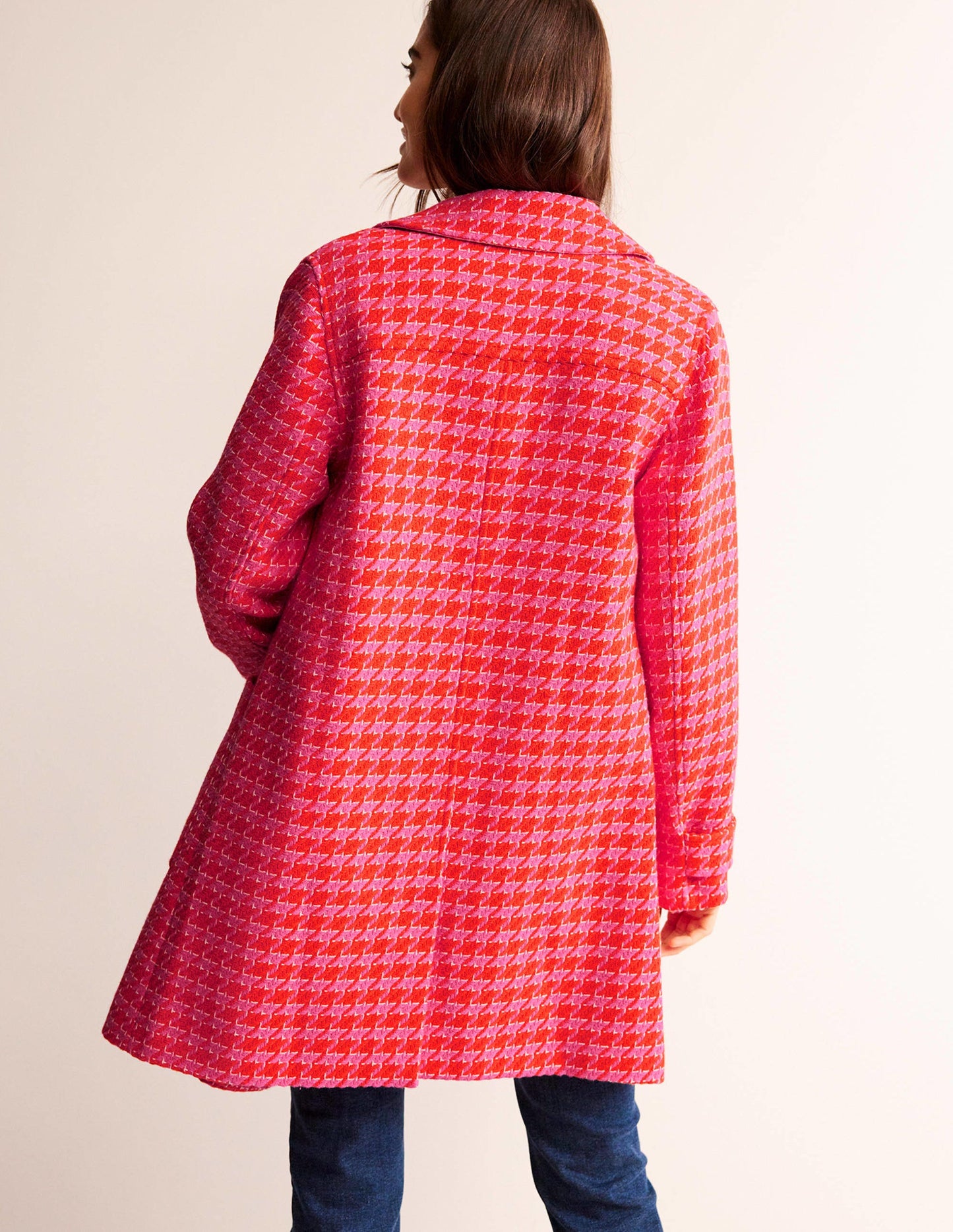 Button Checked Fitted Coat-Dogstooth