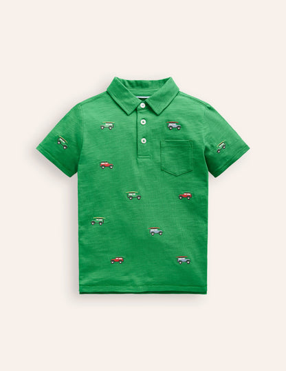 Embroidered Slub Polo Shirt-Shamrock Green Jeep