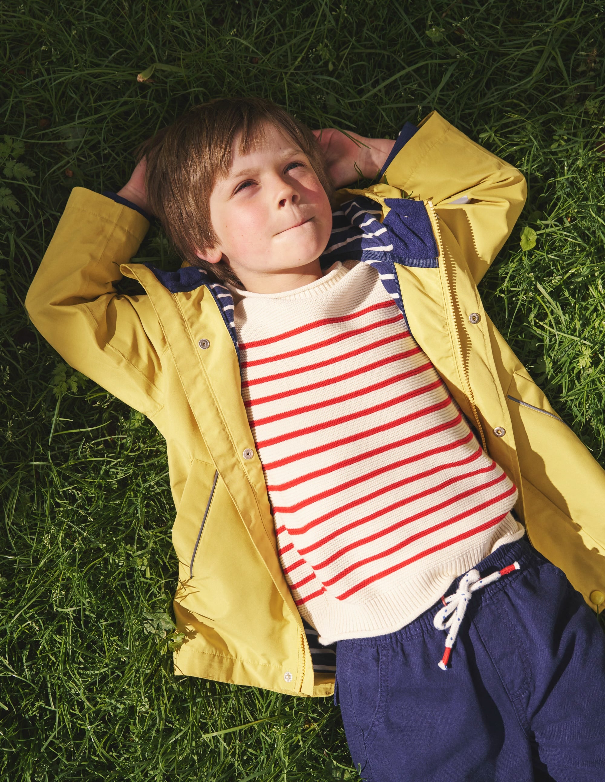 Everyday Stripe Cotton Jumper-Ecru Marl and Jam Red Stripe - Image 4