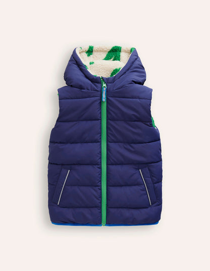 Reversible Borg Gilet-Green Dino / Navy