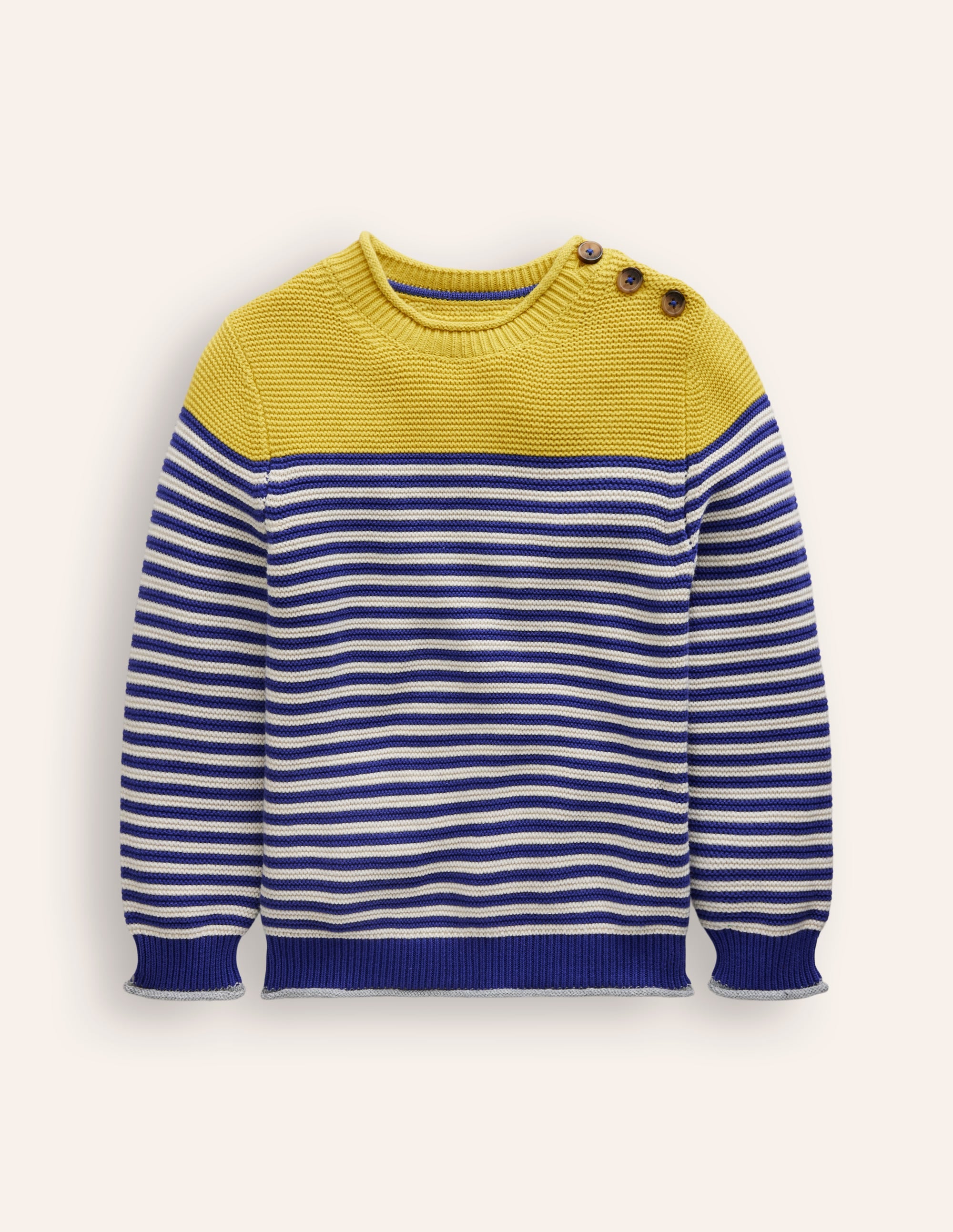 Everyday Stripe Cotton Jumper-Sapphire Blue & Ecru Marl - Image 1