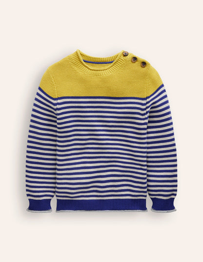 Everyday Stripe Cotton Jumper-Sapphire Blue & Ecru Marl