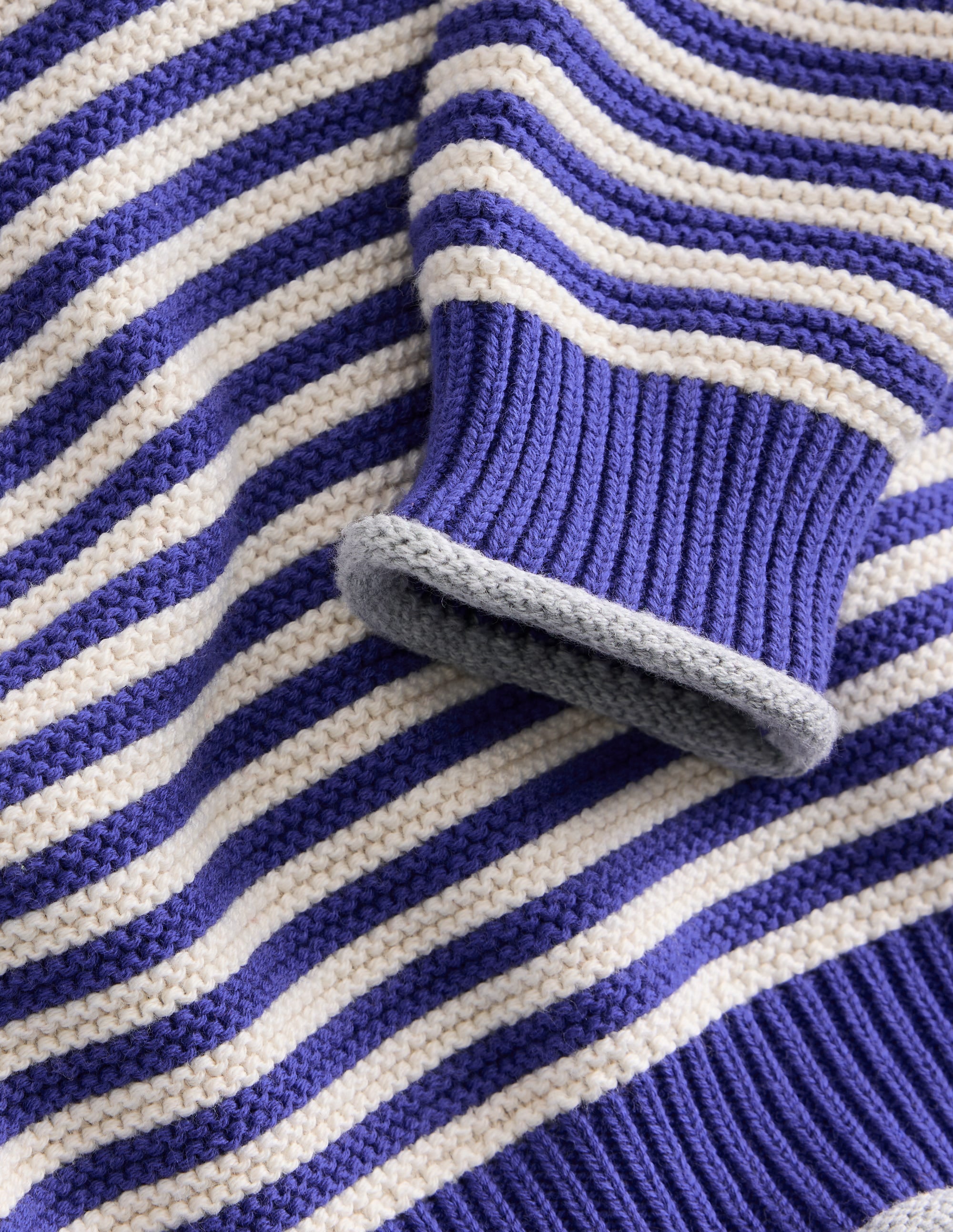 Everyday Stripe Cotton Jumper-Sapphire Blue & Ecru Marl - Image 3