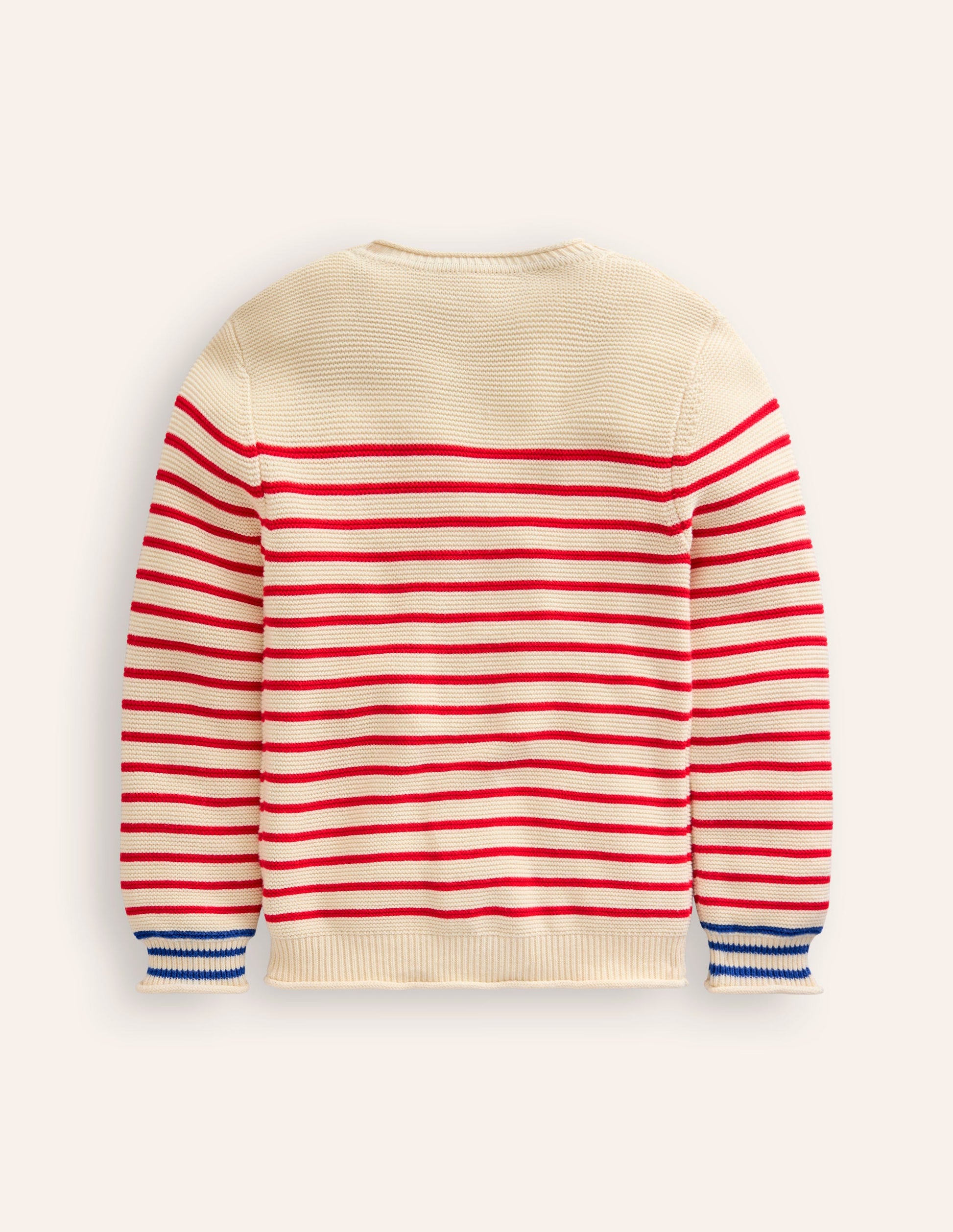 Everyday Stripe Cotton Jumper-Ecru Marl and Jam Red Stripe-2