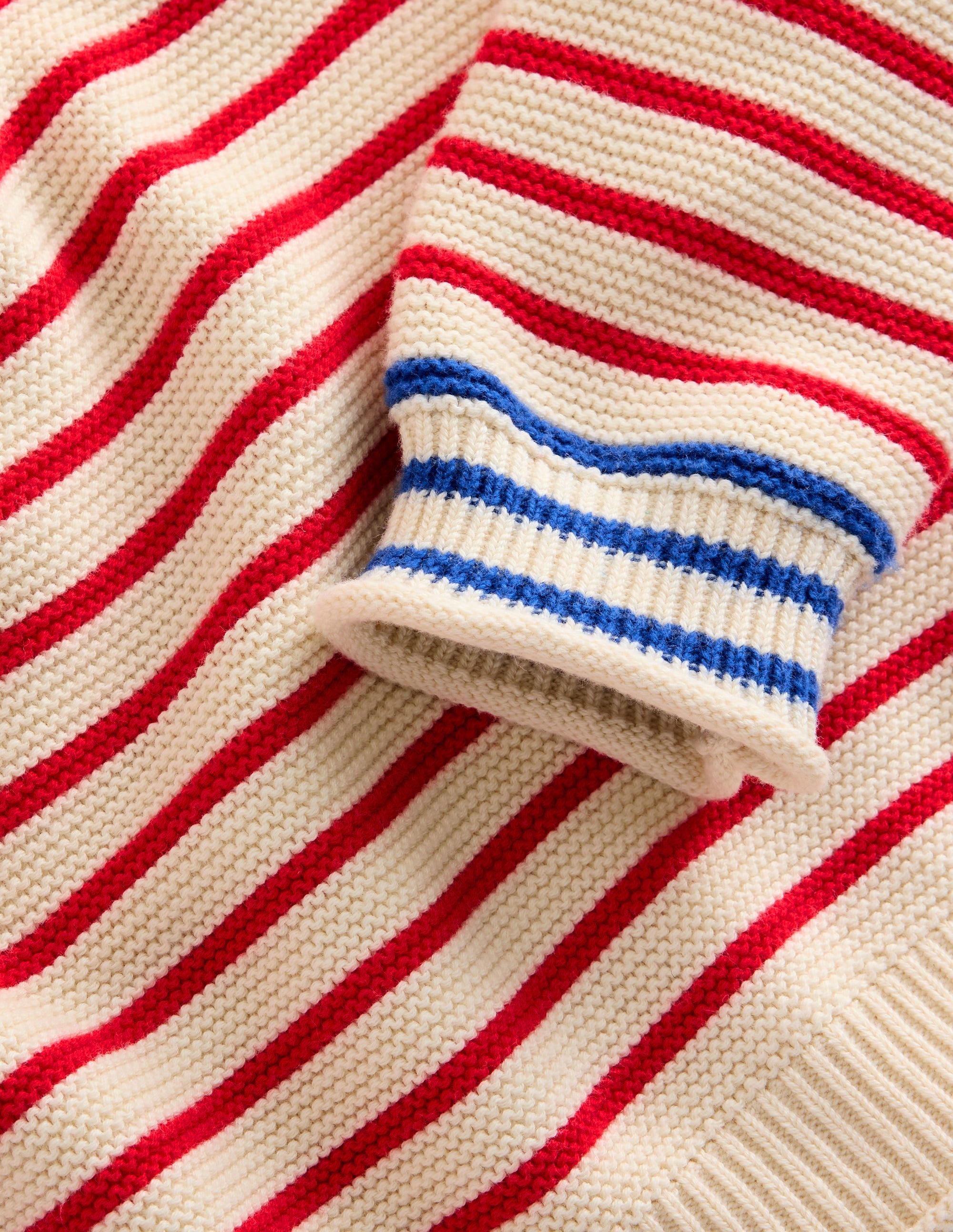 Everyday Stripe Cotton Jumper-Ecru Marl and Jam Red Stripe - Image 3