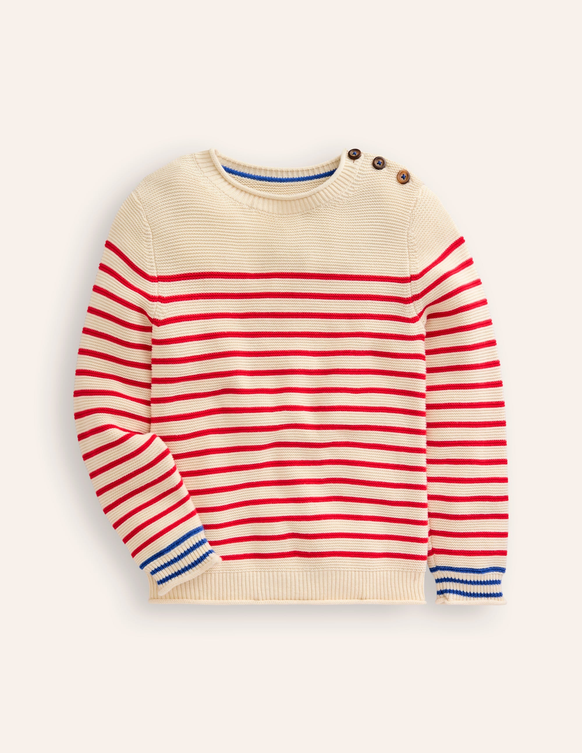 Everyday Stripe Cotton Jumper-Ecru Marl and Jam Red Stripe - Image 1