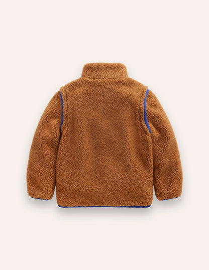 2-in-1  Borg Jacket-Butterscotch Brown Borg