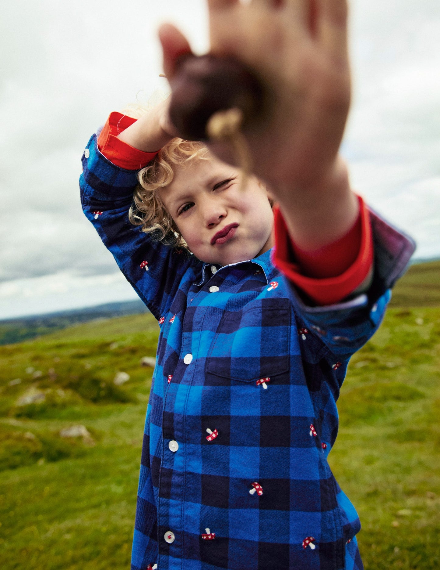 Cosy Cotton Check Shirt-Embroidered Toadstool Check