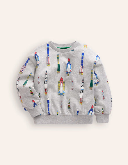 Printed Sweatshirt-Grey Marl Rockets