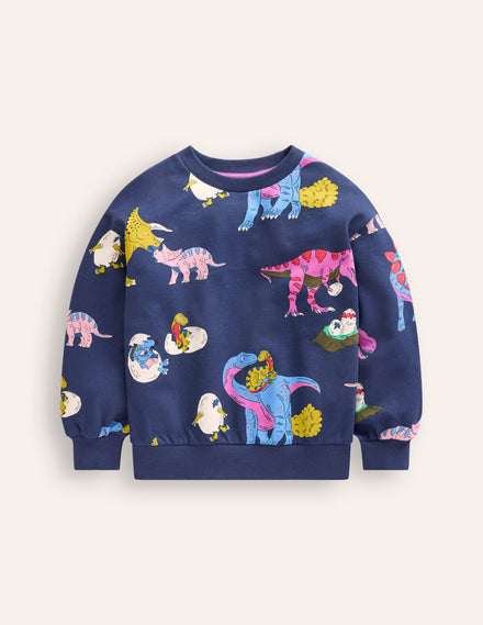 Printed Sweatshirt-Multi Dino Family