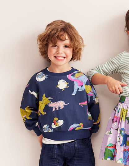 Printed Sweatshirt-Multi Dino Family